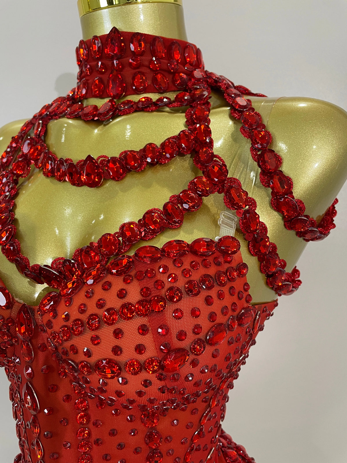Red Rhinestone Mesh Bodysuit