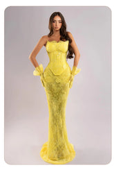Yellow Lace Mermaid Sheer Maxi Dress