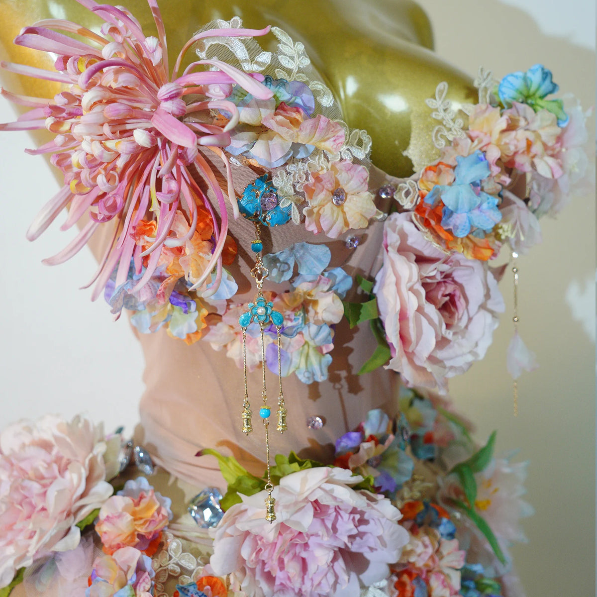 Garden Rhinestone Tassel Mesh Dress