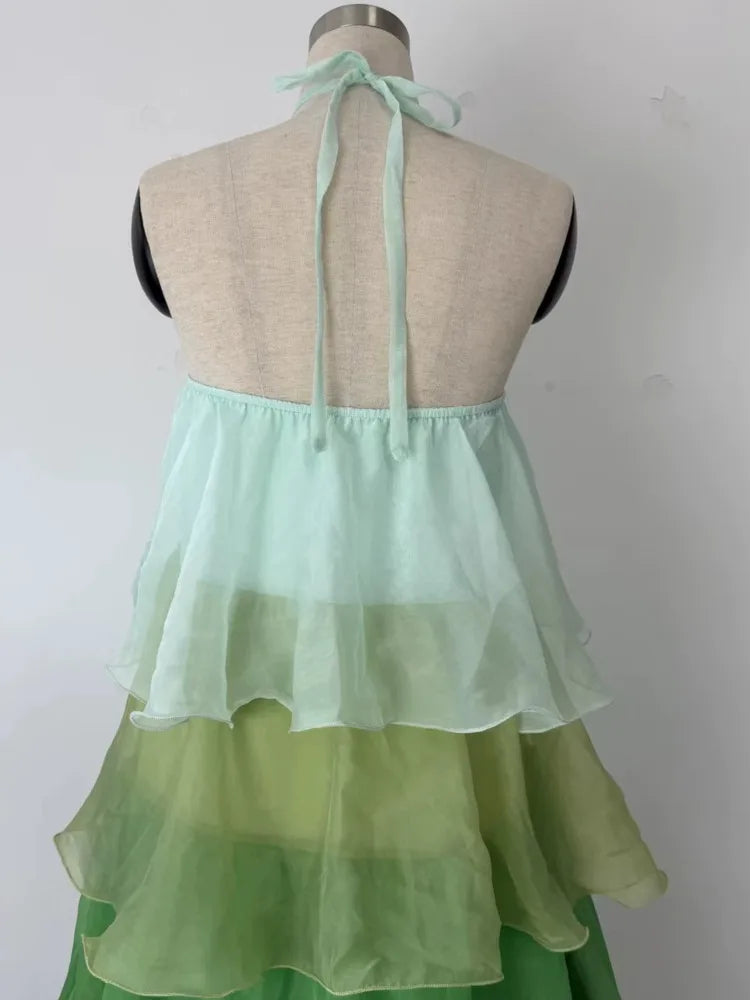 Robe longue étagée en mousseline dégradée