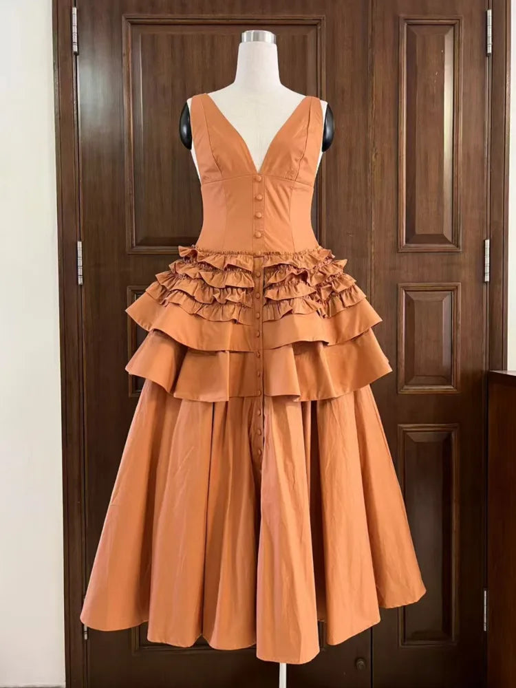 Robe midi Jenae à manches bouffantes