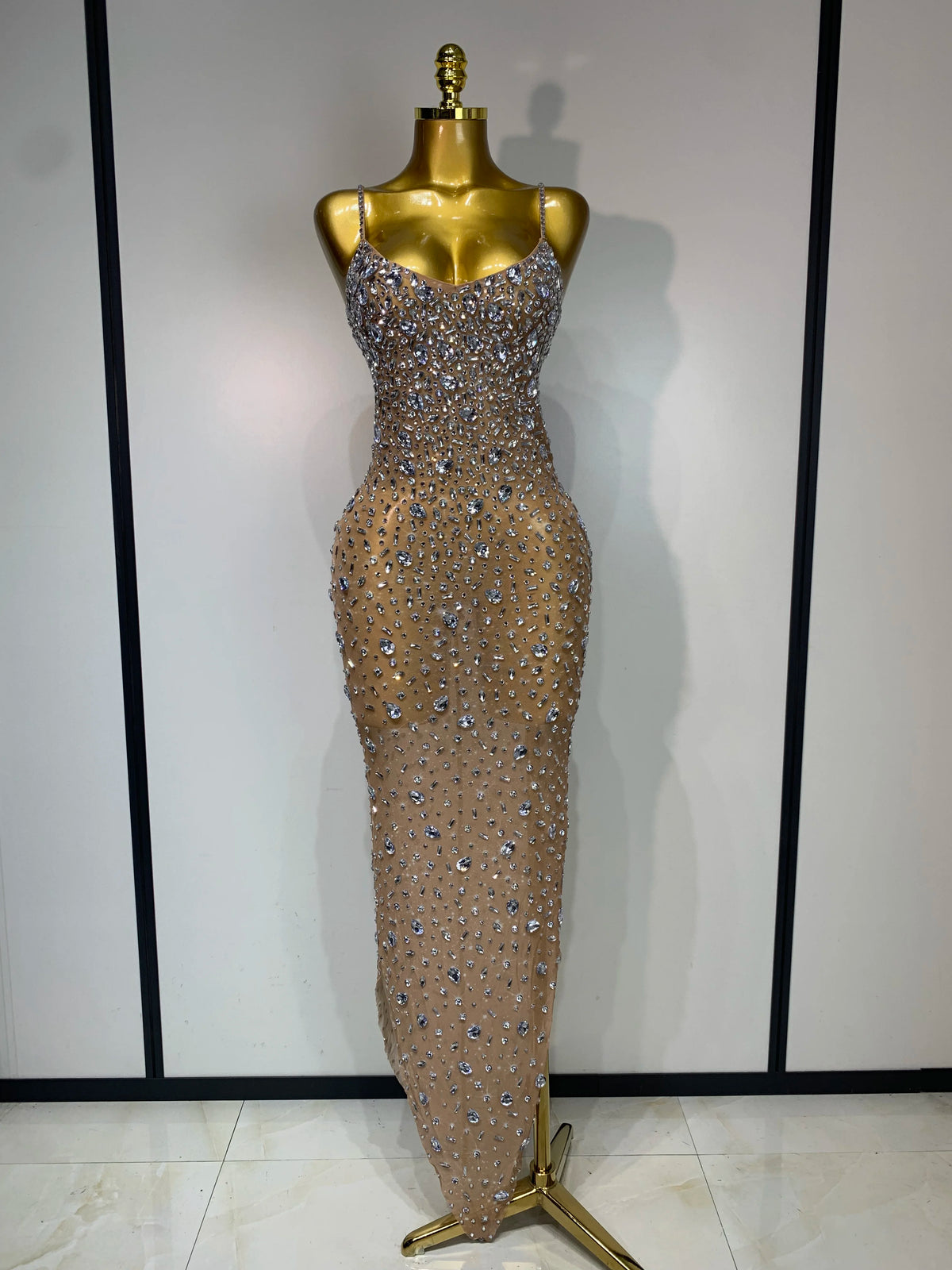 Zoey Rhinestone Mesh Maxi Dress