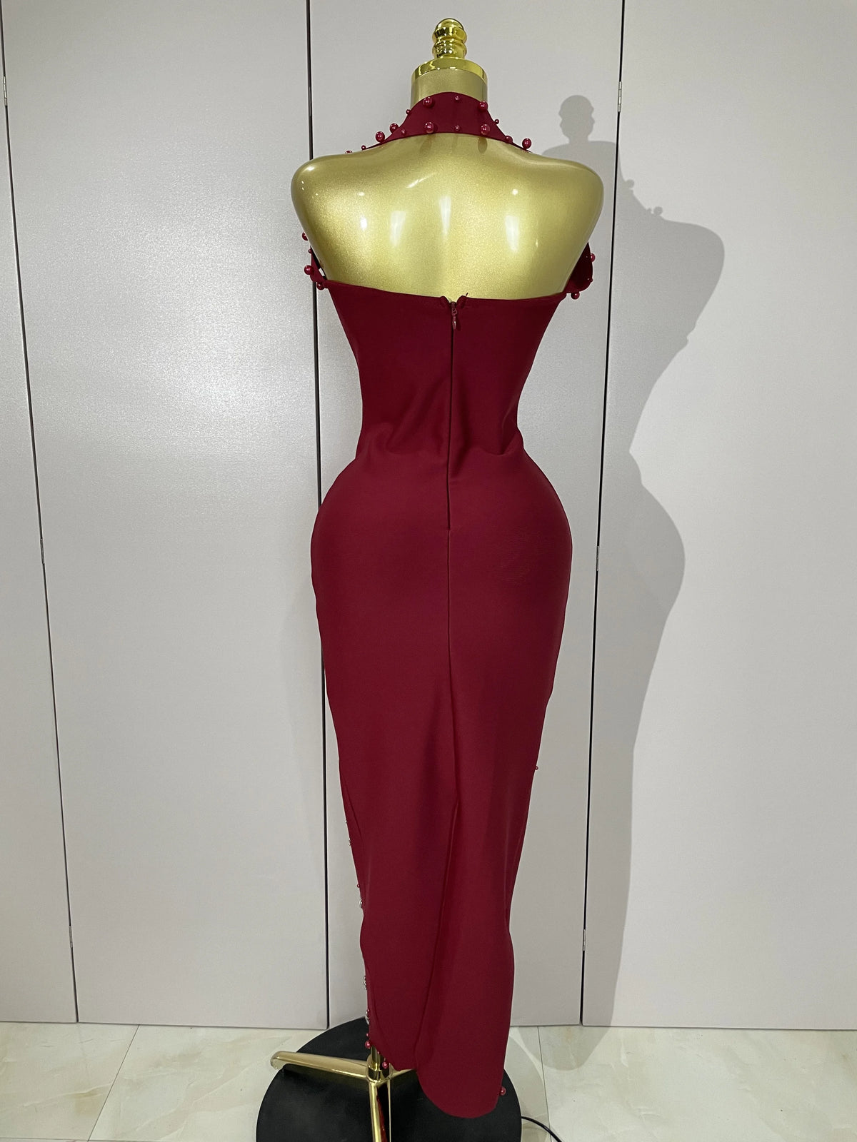 Robe midi à pansements, perles et strass