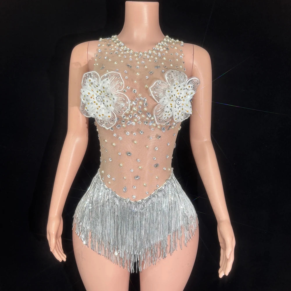 Roxi Embellished Flower Tassel Bodysuit