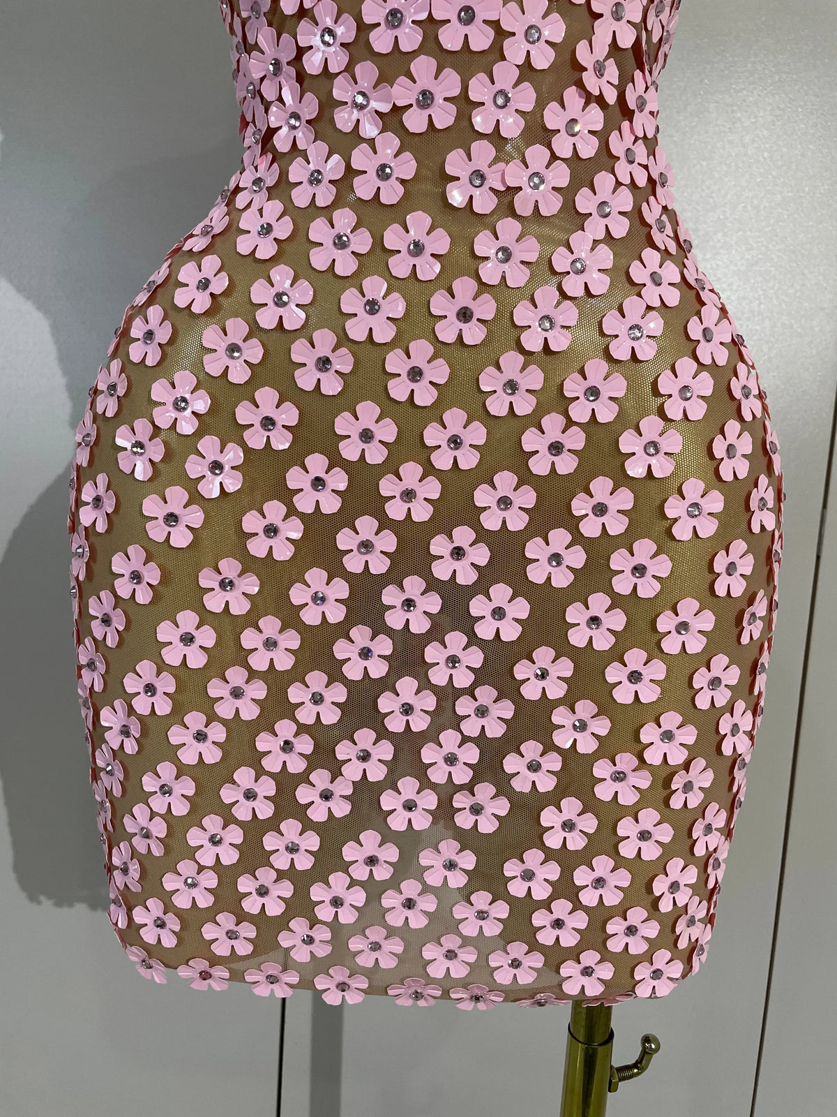 Pink Flower Sequin Mesh Dress