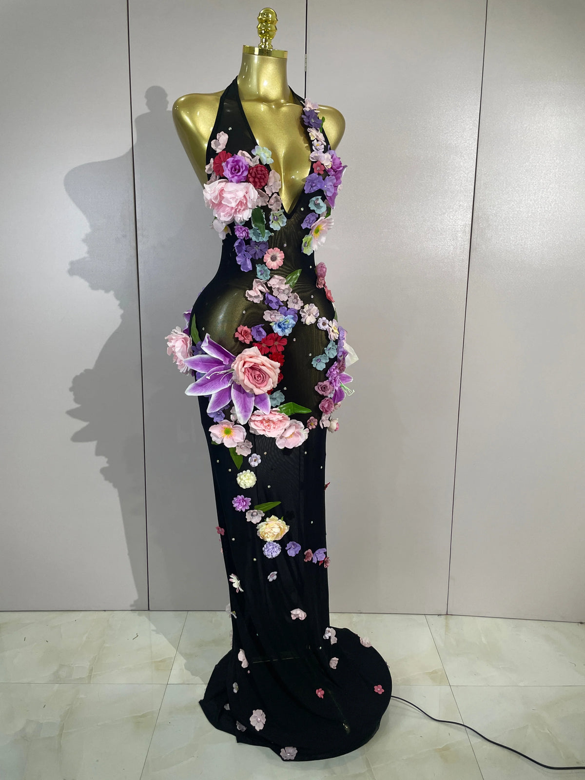 Luxe Flower Mesh Maxi Dress