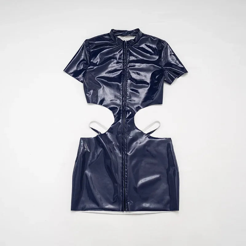 Blue Leather Cutout Dress