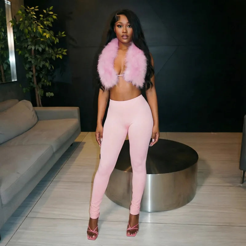 Fluffy Fur Pants Set