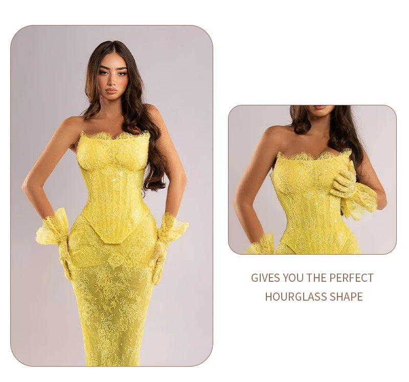 Yellow Lace Mermaid Sheer Maxi Dress