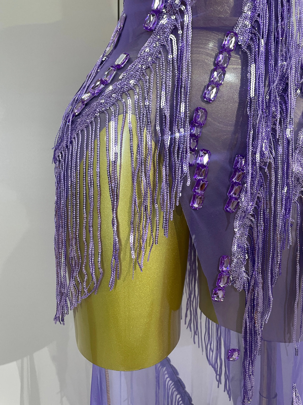 Purple Tassel Mesh Maxi Dress