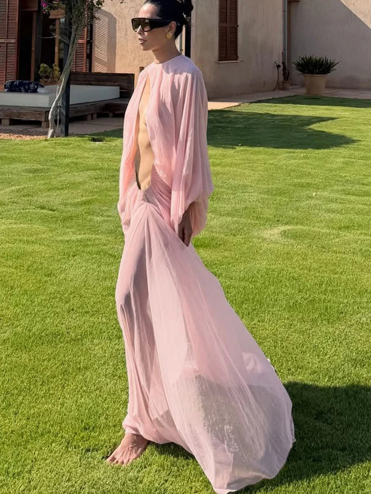 Klarissa Ruched Lantern Sleeve Maxi Dress