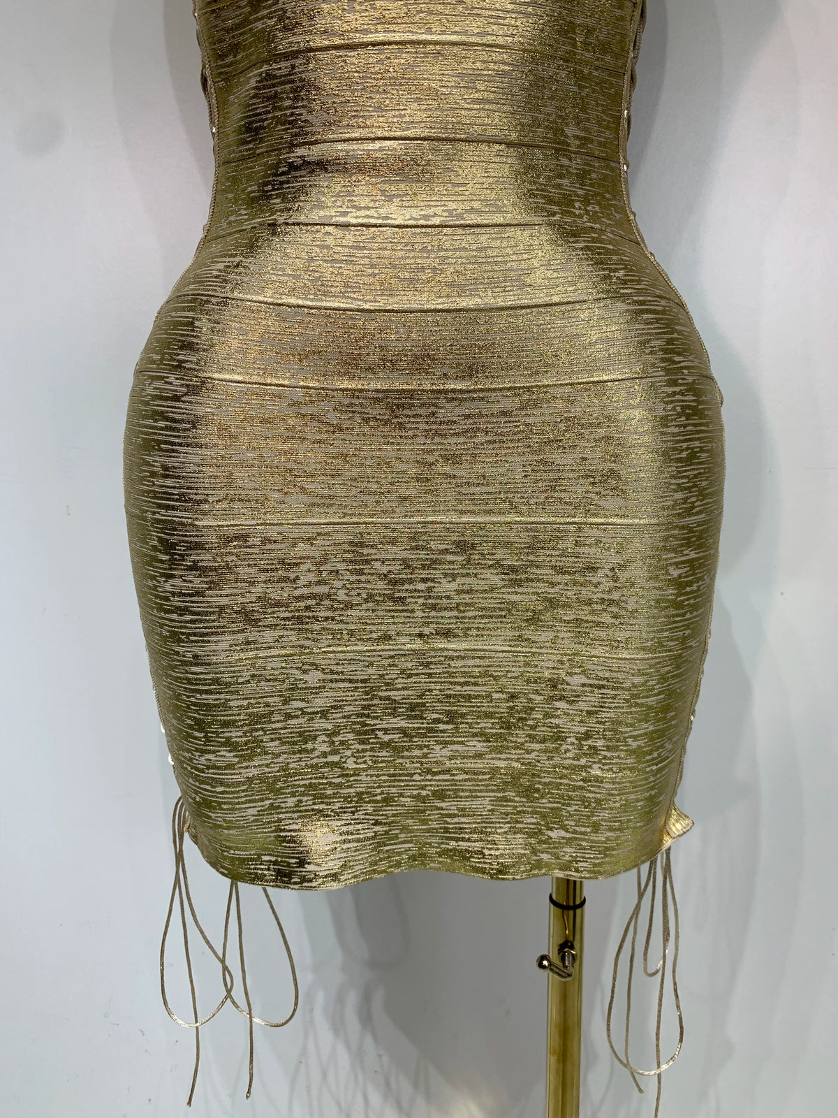 Metallic Side Lace Up Bandage Mini Dress