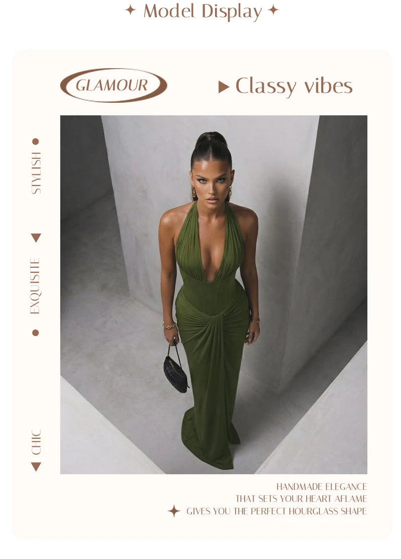 Olive Green Corset Ruched Maxi Dress