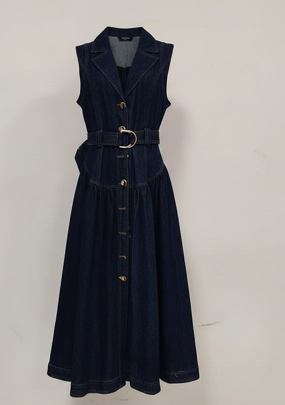 Robe longue en jean ceinturée