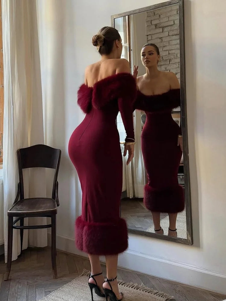 Robe longue en fausse fourrure Lorene