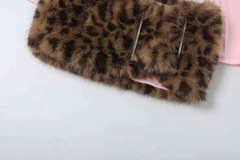Leopard Fur Mini Skirt Set