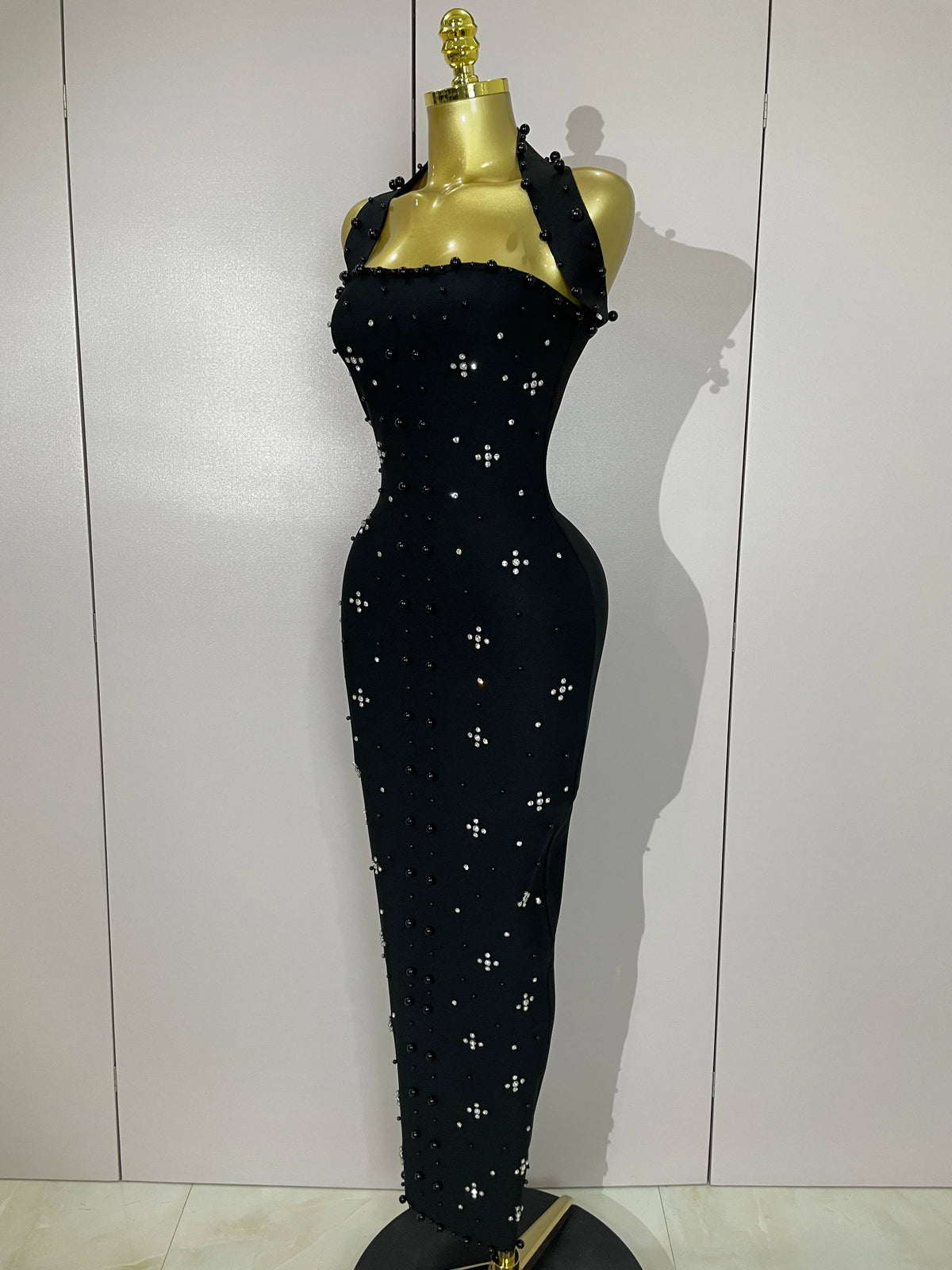 Robe midi à pansements, perles et strass