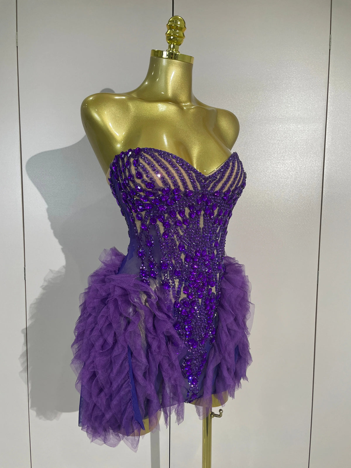 Purple Rain Mesh Ruffled Mini Dress