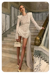 Opulent White Sequins Mini Dress