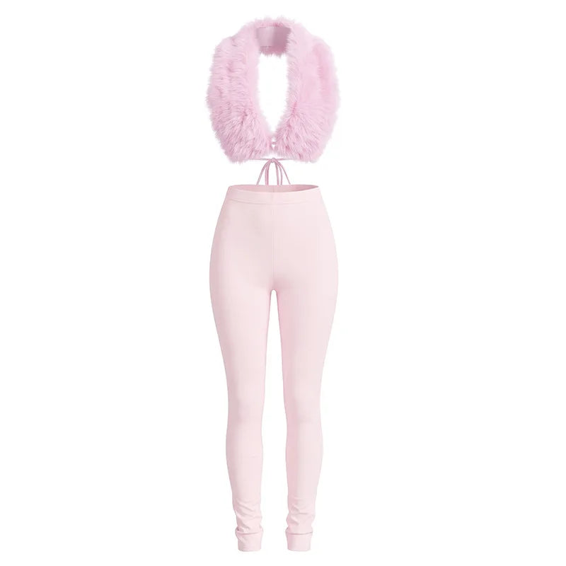 Fluffy Fur Pants Set