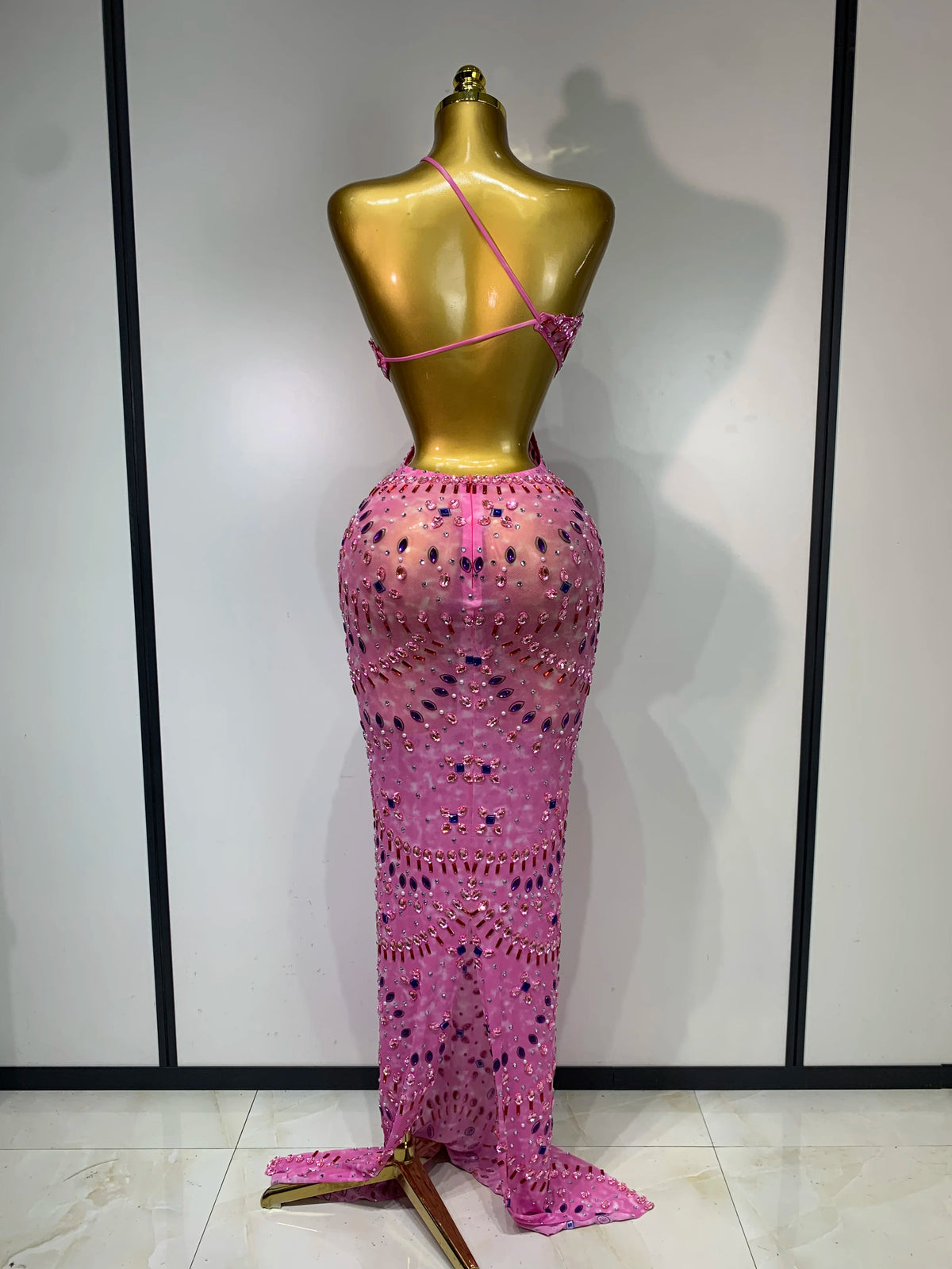 Adelina Rhinestone Backless Maxi Dress
