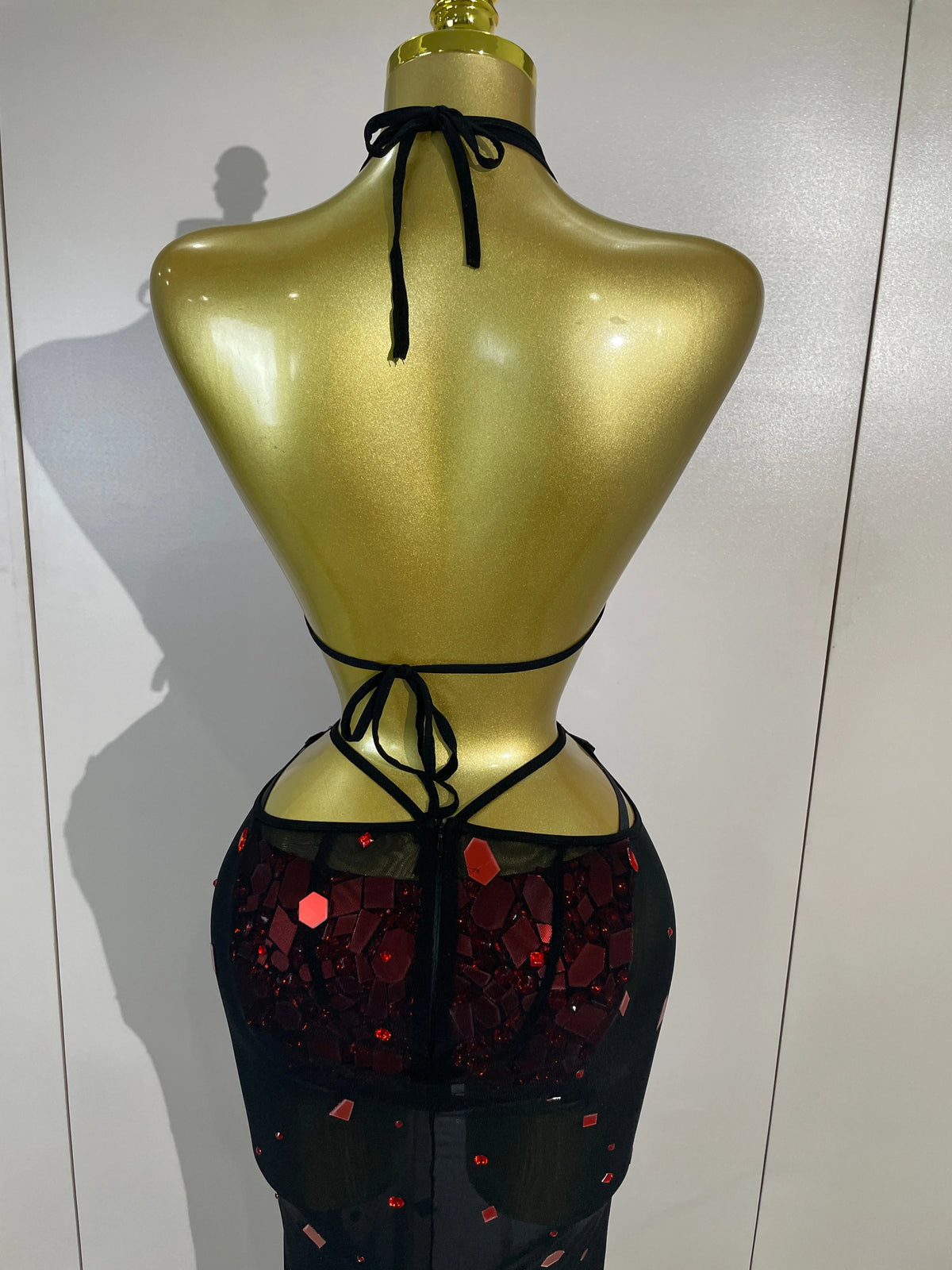 Red Mirror Bikini Mesh Skirt Set