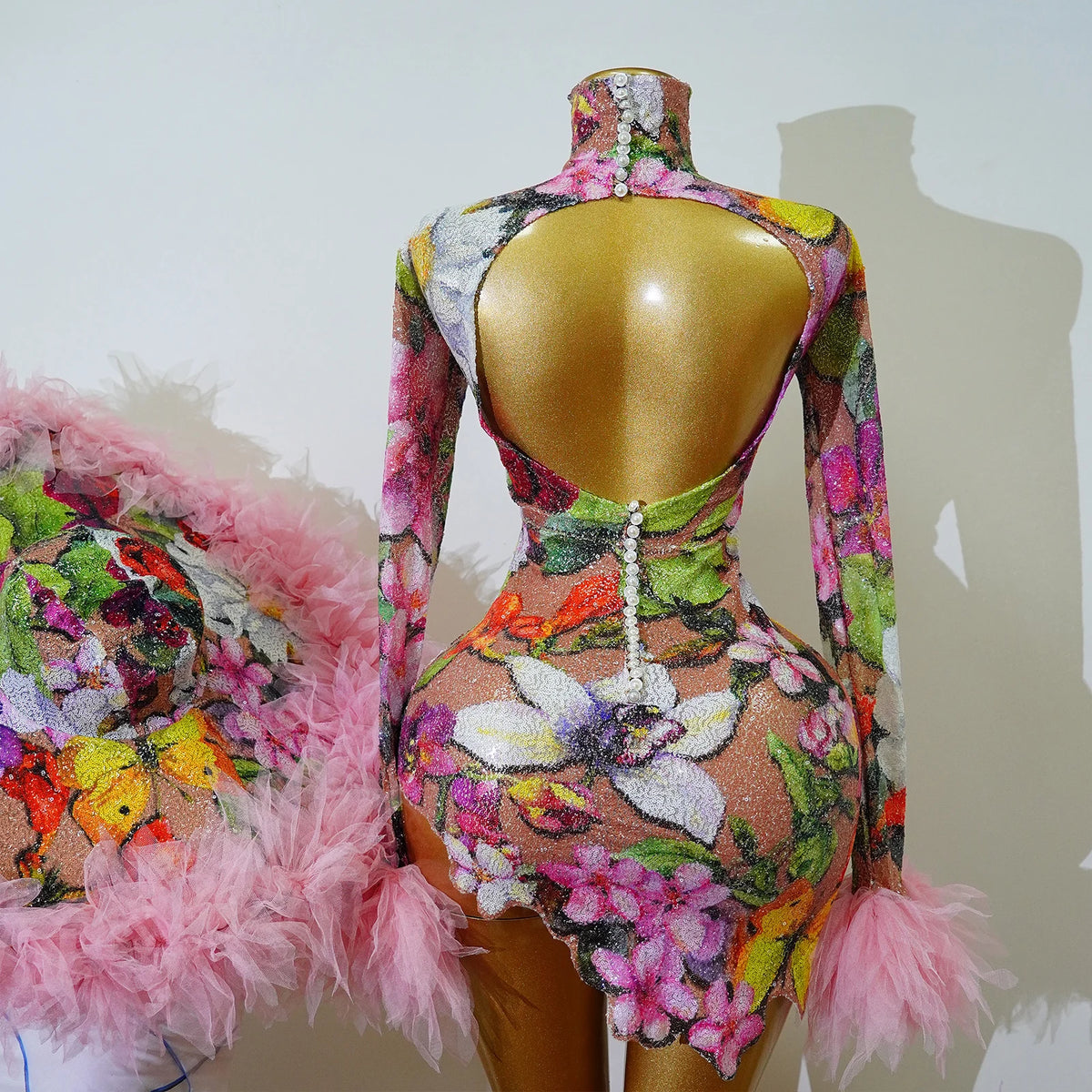 Luxury Floral Sequin Ruffle Dress