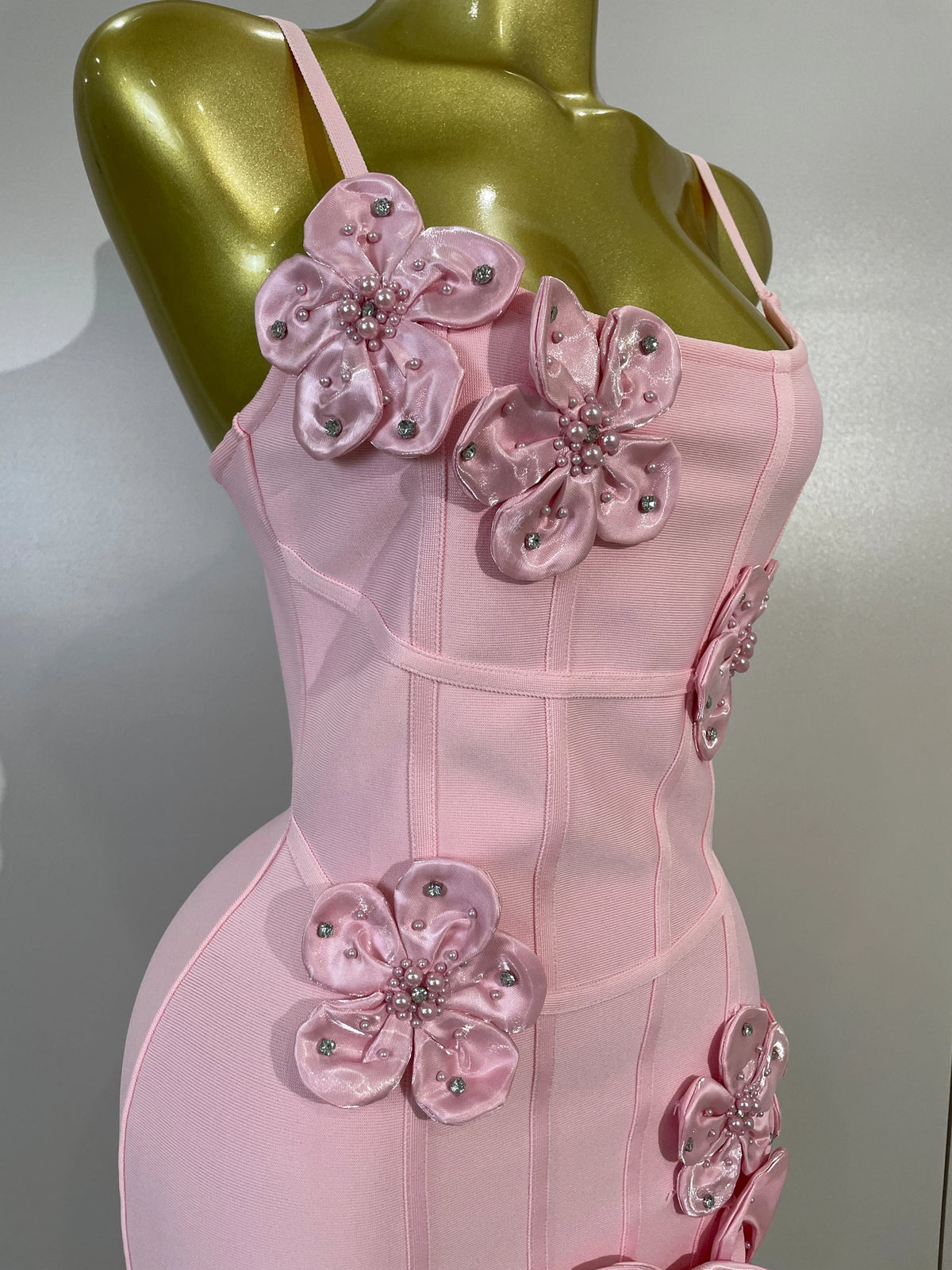 Chic 3D Beaded Flower Bandage Mini Dress