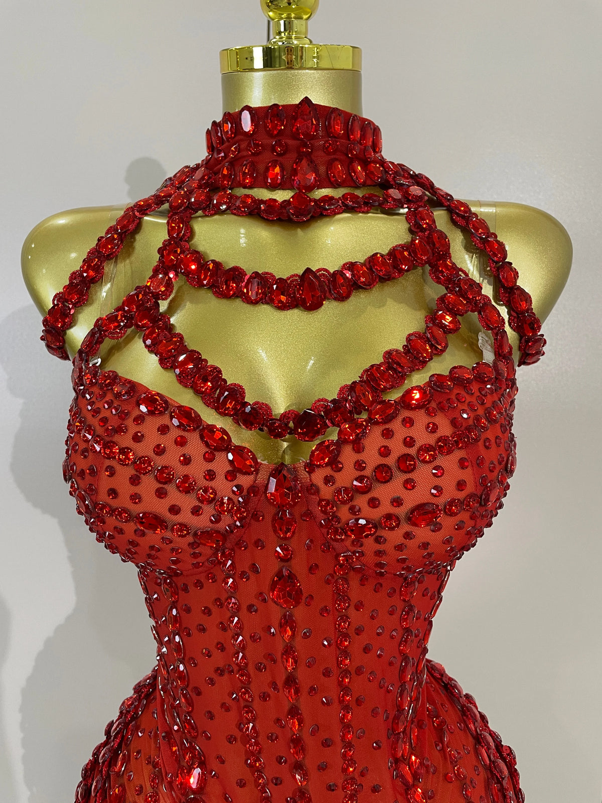 Red Rhinestone Mesh Bodysuit