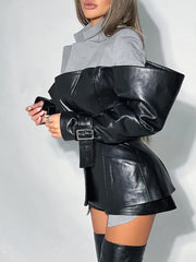 Leather Lapel Sleeve Jacket