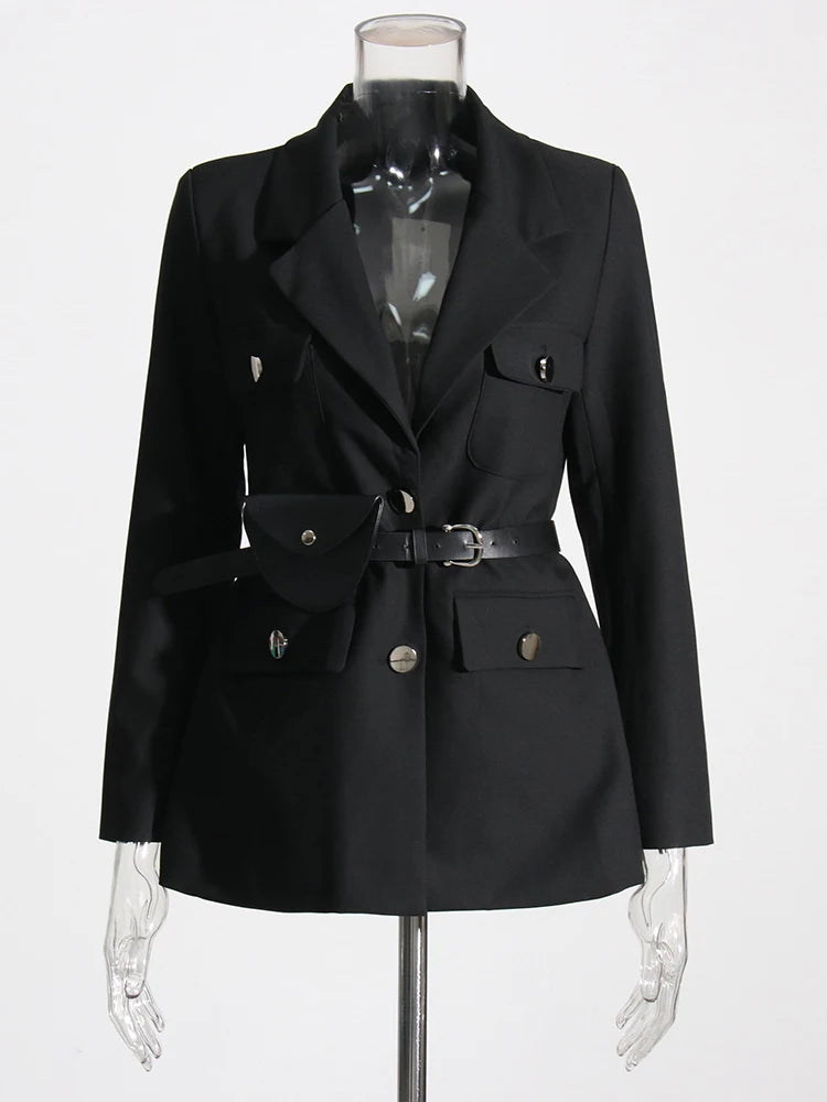Notched Collar Belt Temperament Blazer