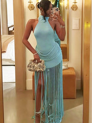 Ana Velvet Ruched Tassel Dress