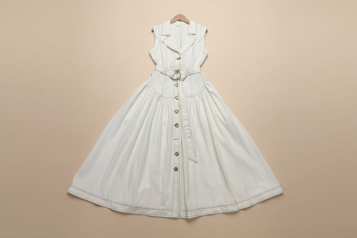 Robe longue en jean ceinturée