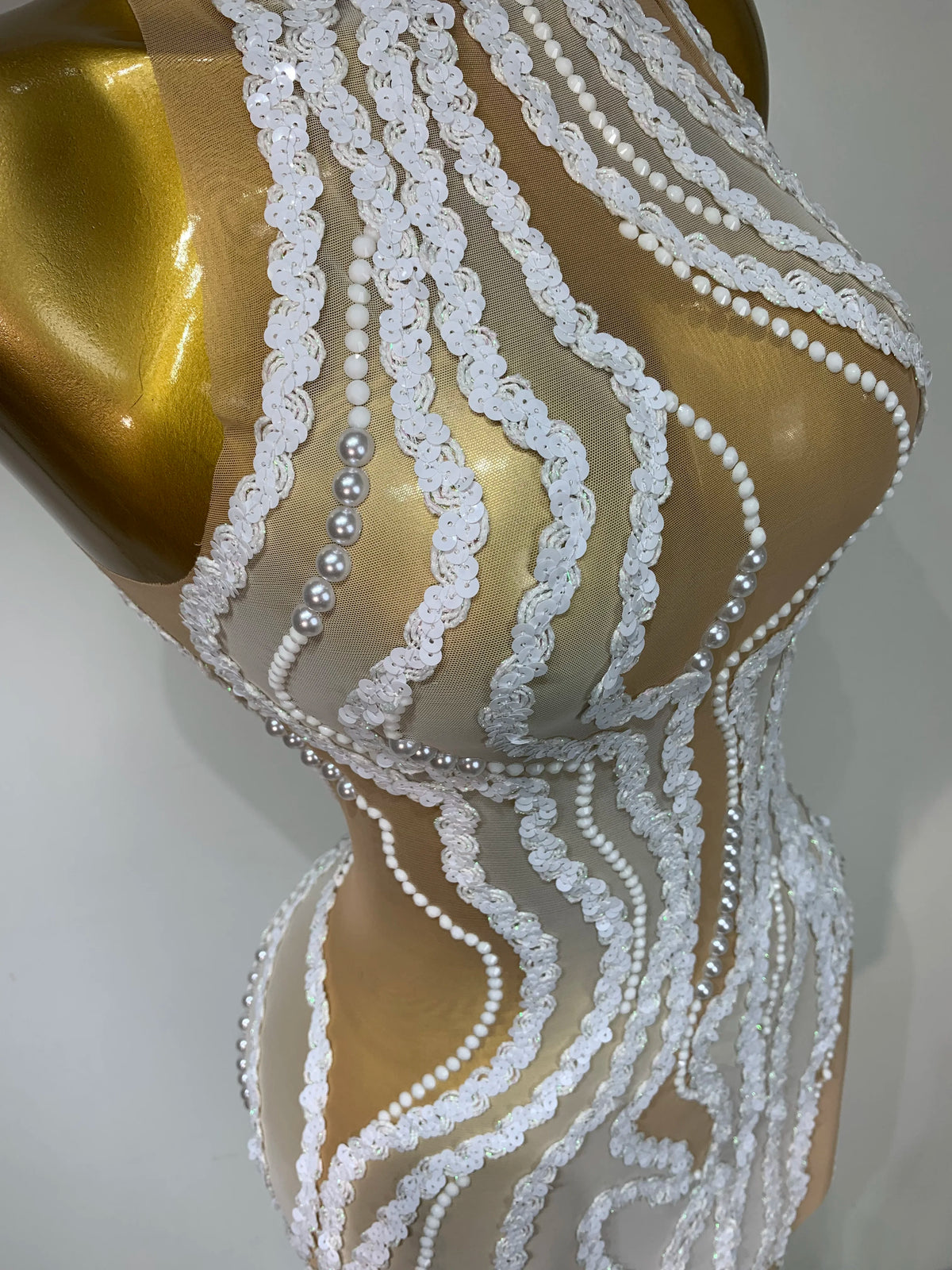 Pearl Sequined Mesh Maxi Dress