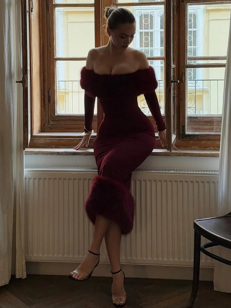 Robe longue en fausse fourrure Lorene