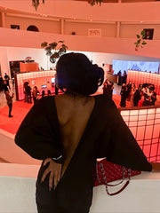 Deep-V Backless Ruched Maxi Dress