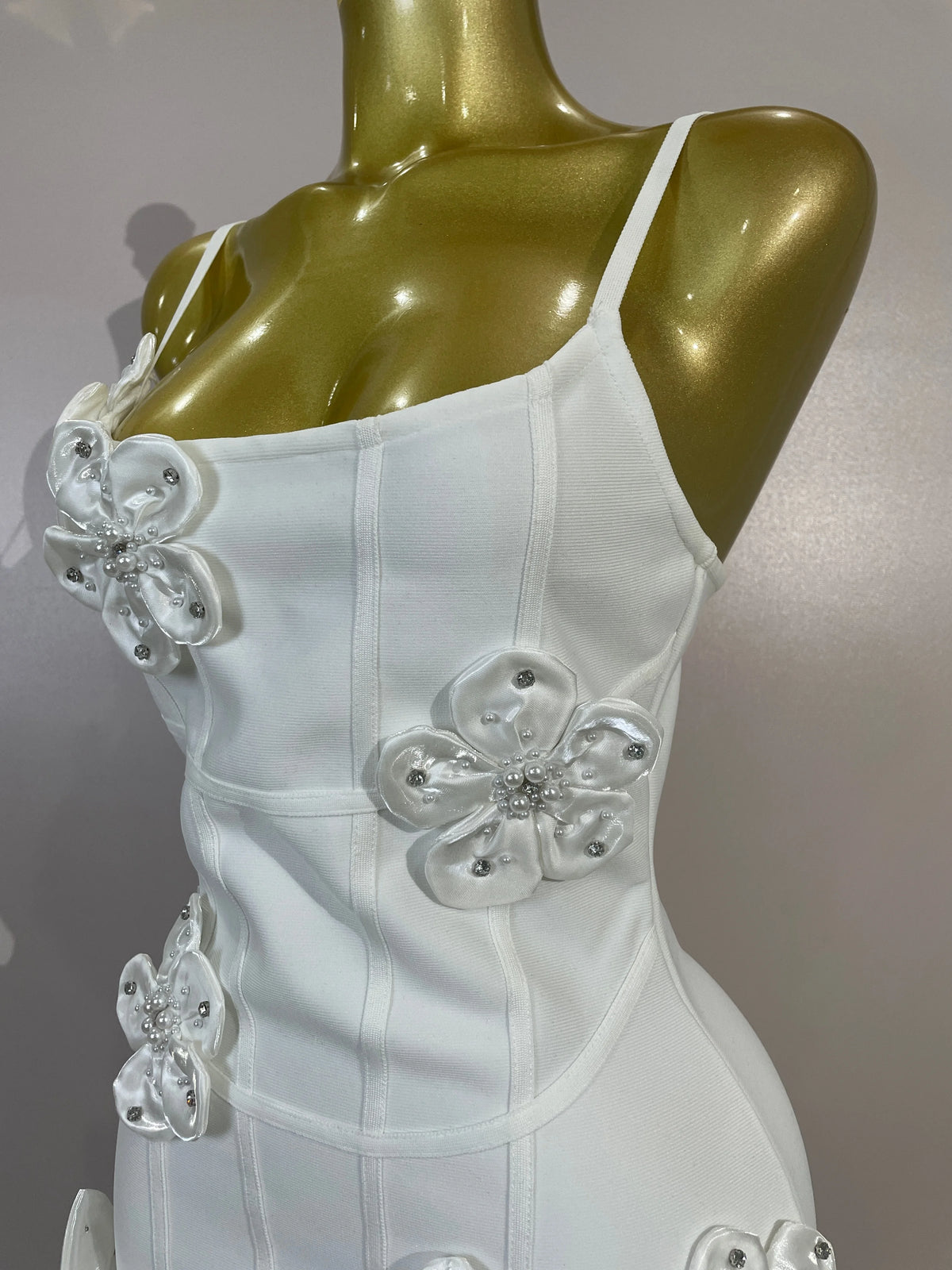 Chic 3D Beaded Flower Bandage Mini Dress