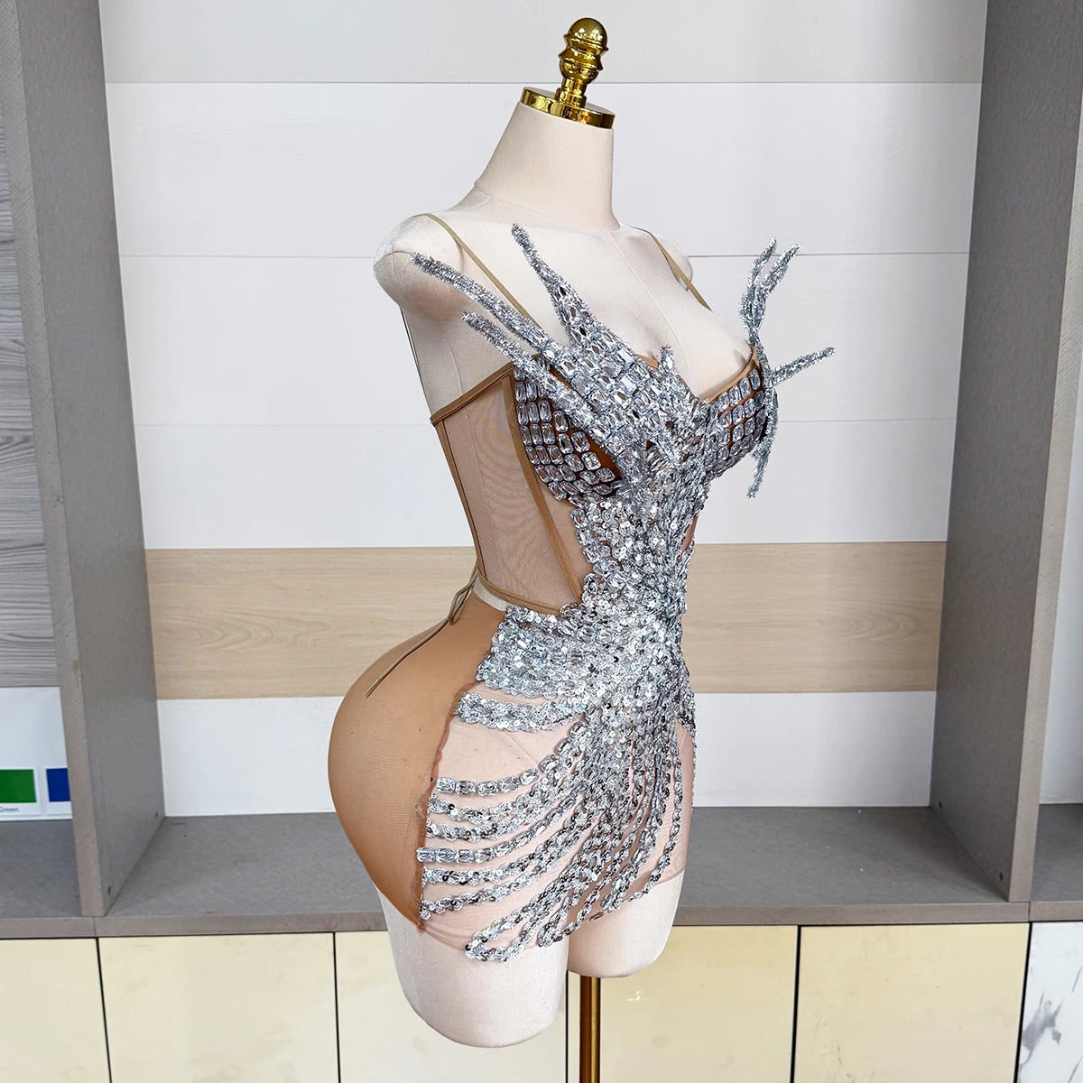 Silver Mesh Mini Dress