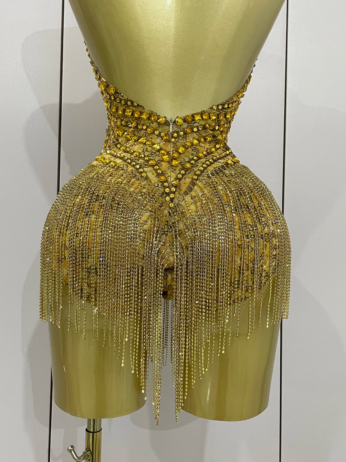 Golden Rhinestone Mesh Bodysuit