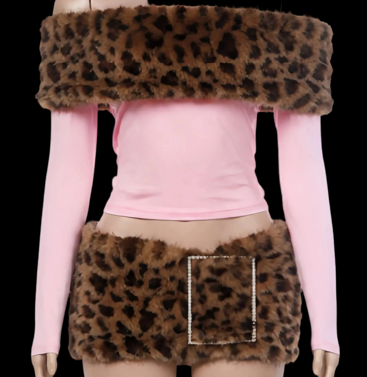 Leopard Fur Mini Skirt Set