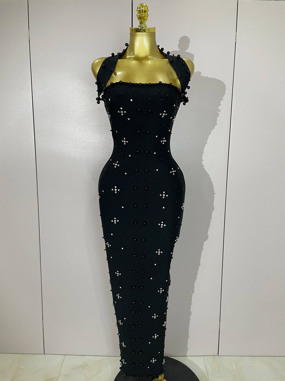 Robe midi à pansements, perles et strass