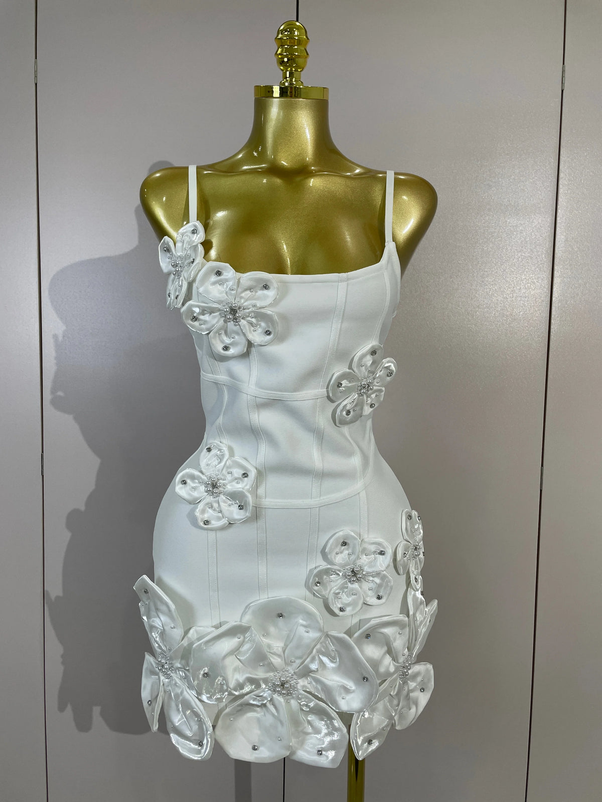 Chic 3D Beaded Flower Bandage Mini Dress
