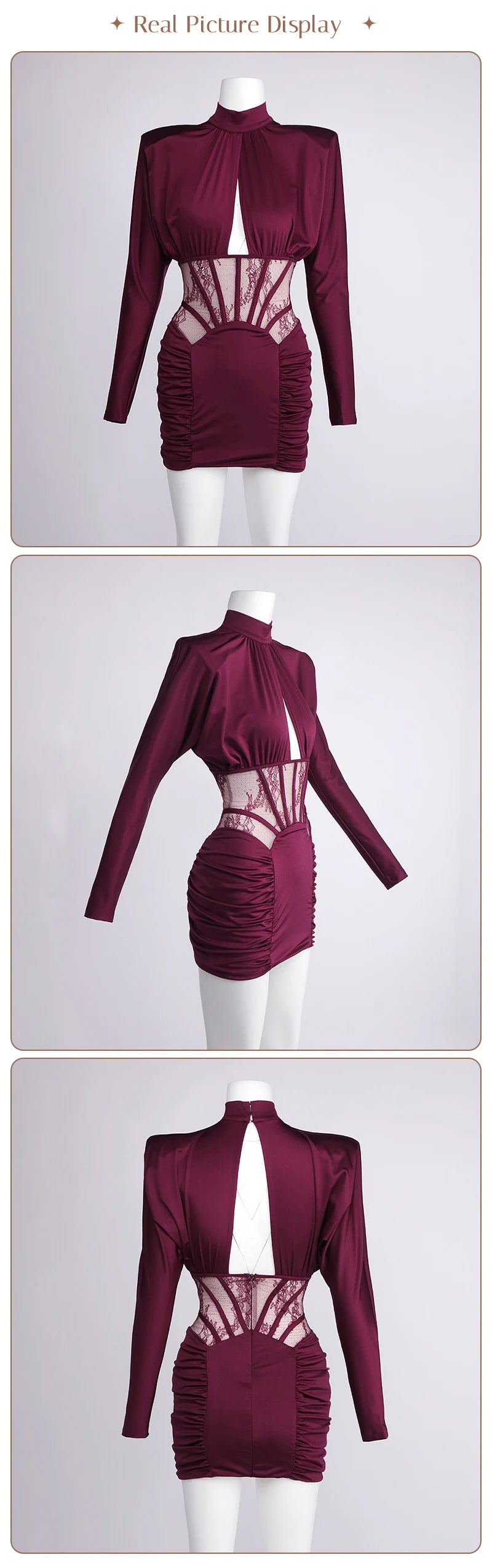Burgundy Satin Corset Ruched Dress