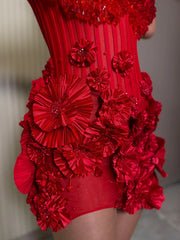 Floral Halter Sequins Mini Dress