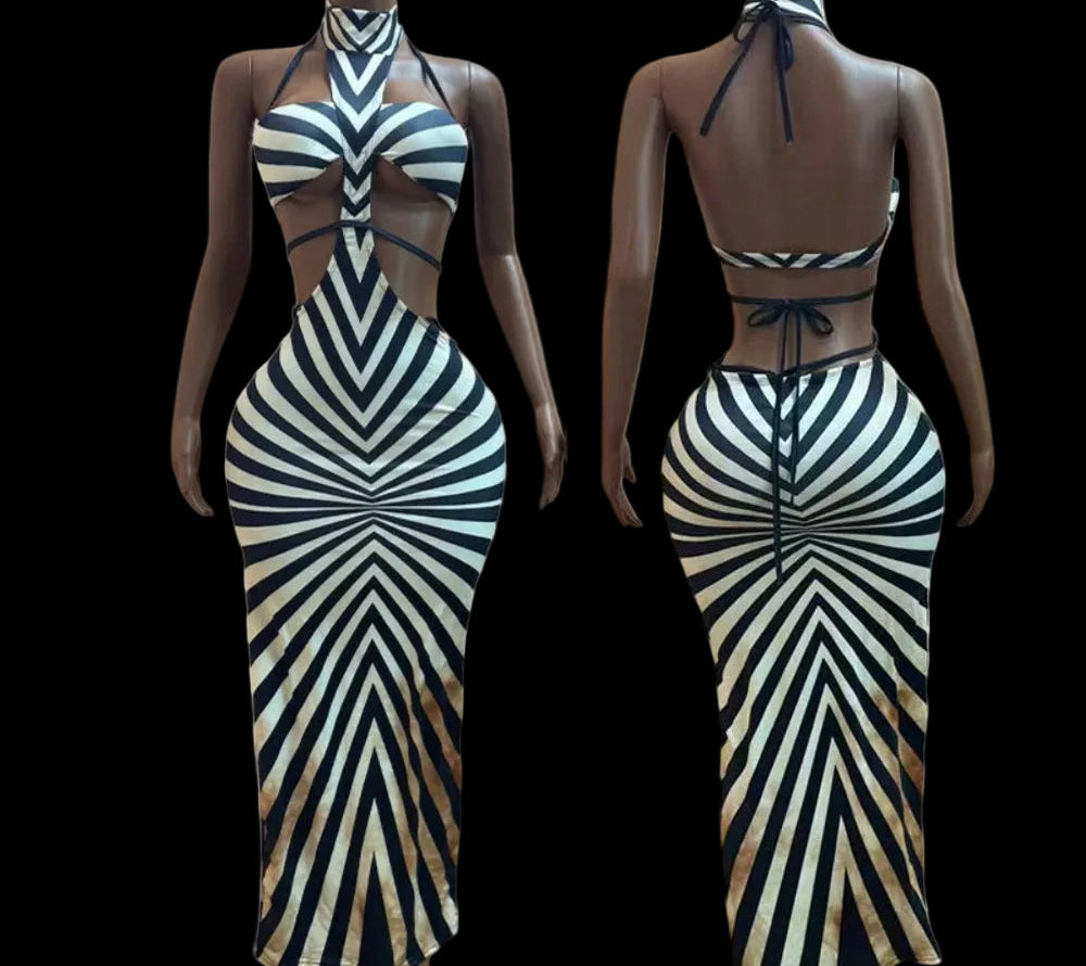 Robe longue à découpes imprimé zèbre
