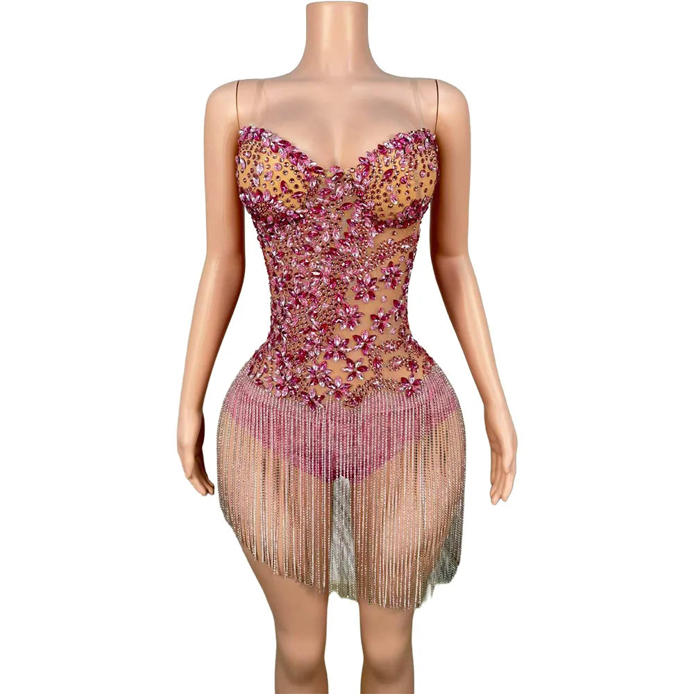 Mini-robe cocktail transparente à franges