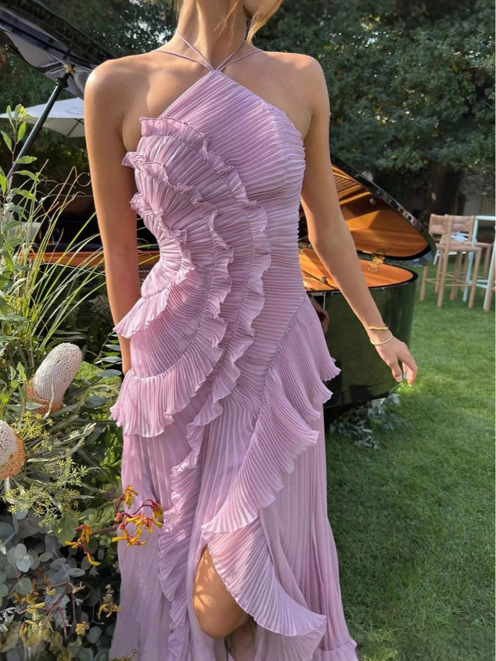 Robe longue Kelsi en mousseline à volants