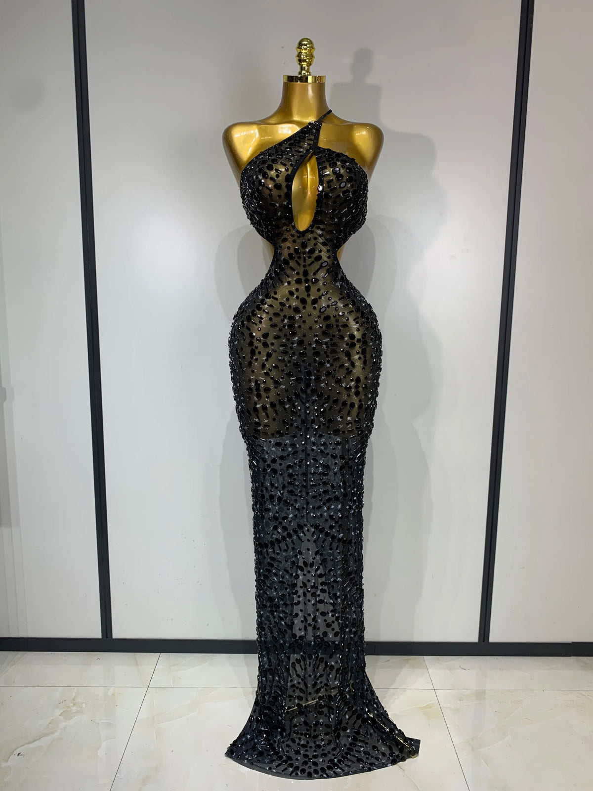 Adelina Rhinestone Backless Maxi Dress