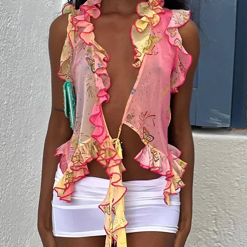 Butterfly Ruffled Crop Top