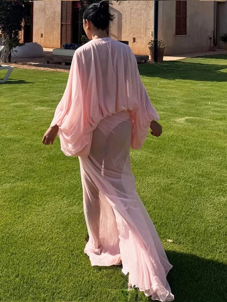 Klarissa Ruched Lantern Sleeve Maxi Dress
